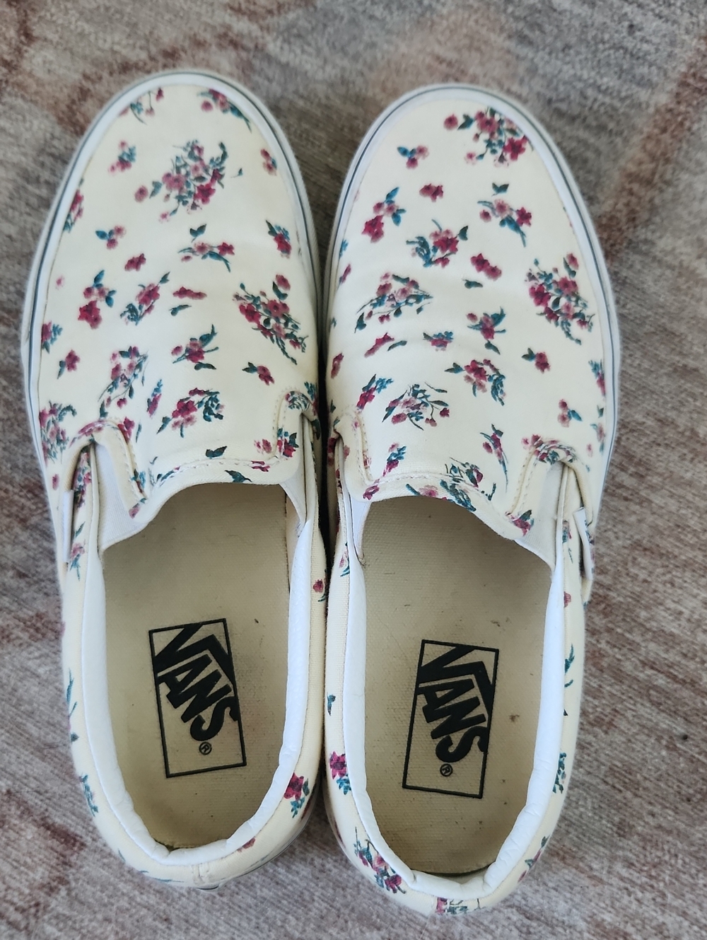 Vans Slip-On Floral Sneakers — Cream with Pink and Teal Accents